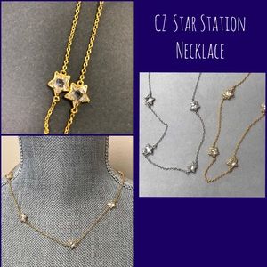 Cubic Zirconia Star Station Necklace,Gold or Silv